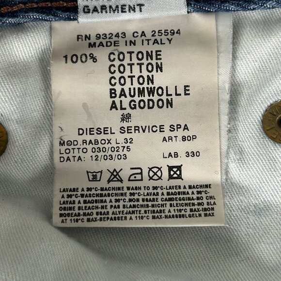 Diesel Jeans Men 30x30* Rabox Button Fly Blue Straight Leg Distressed Italy Fade - Picture 16 of 16